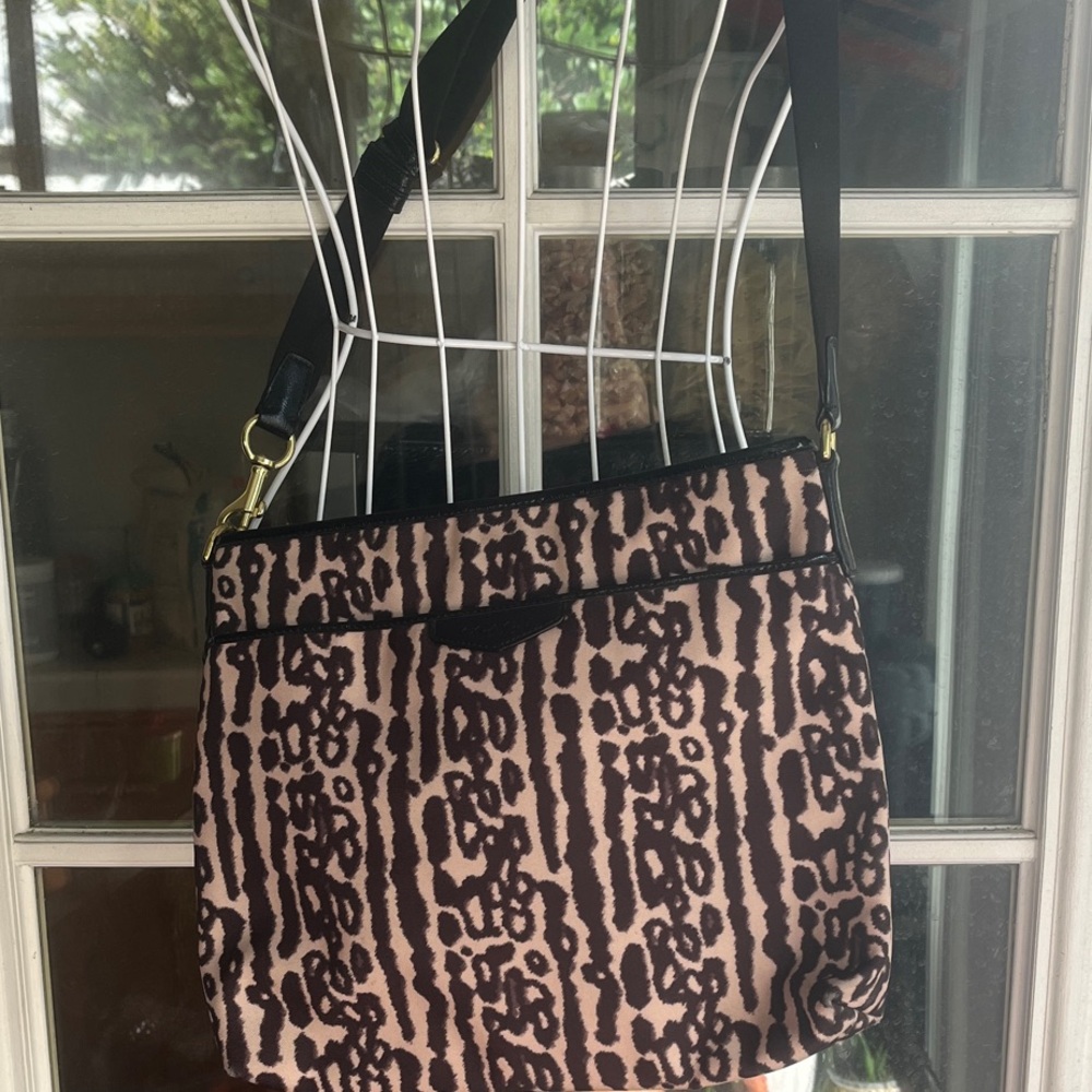 Coach Leopard Print Shoulder crossbody Bag in Black and Tan
